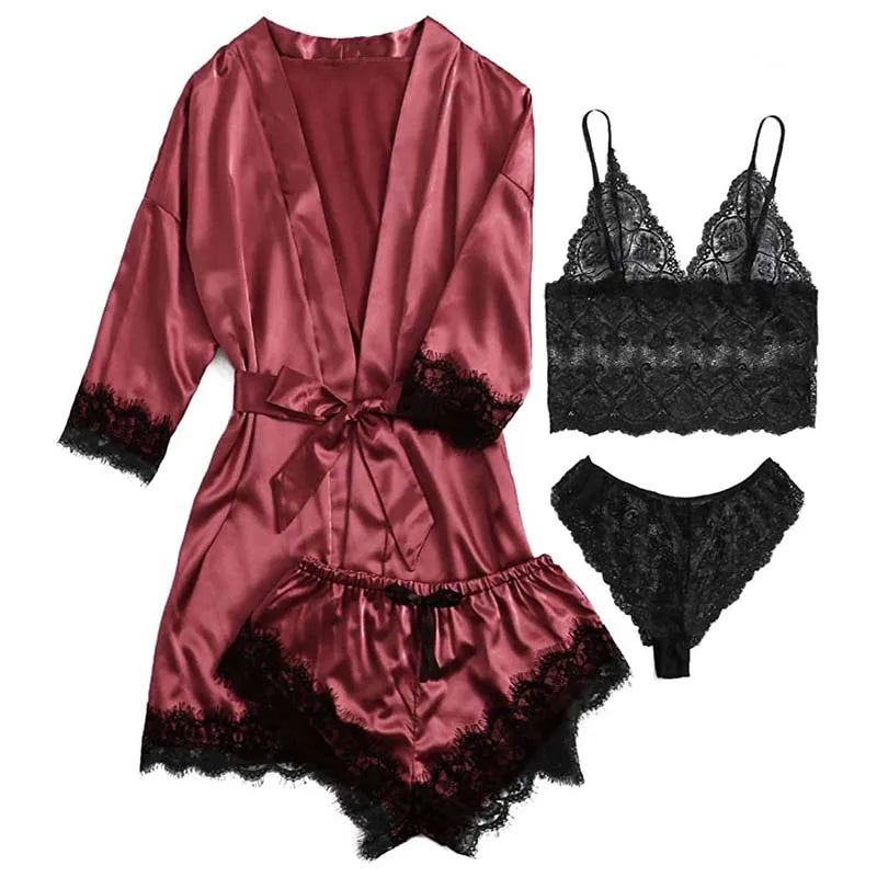 Silk Satin Lace Pajama Set