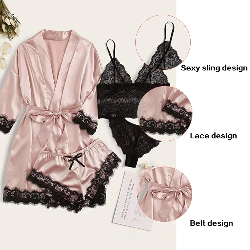 Silk Satin Lace Pajama Set