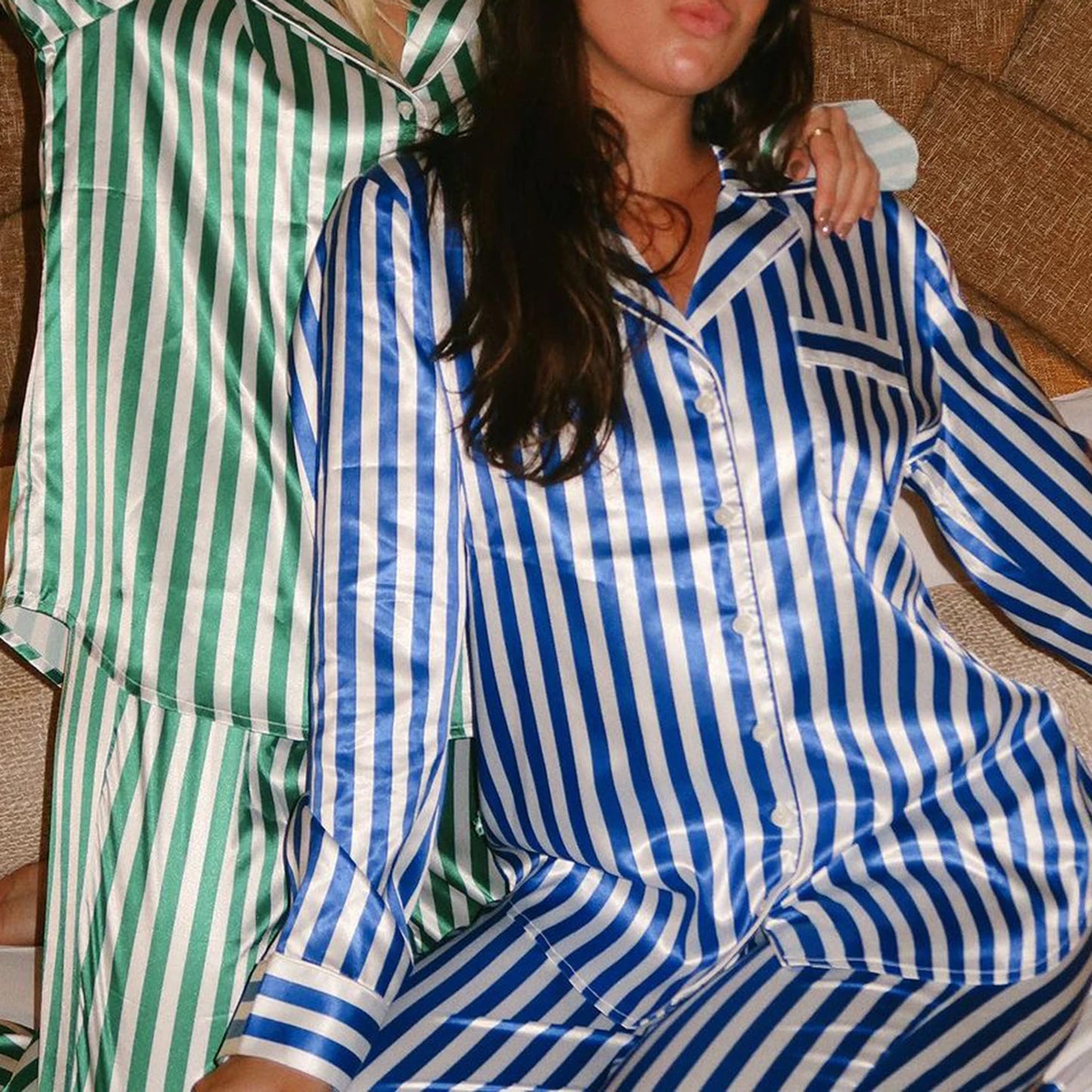 Festive Striped Satin Sleepwear