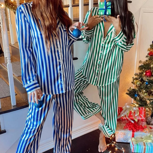 Festive Striped Satin Sleepwear