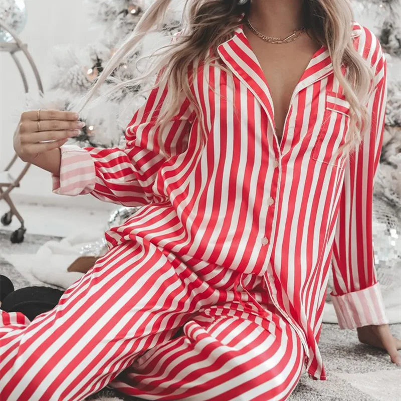 Festive Striped Satin Sleepwear